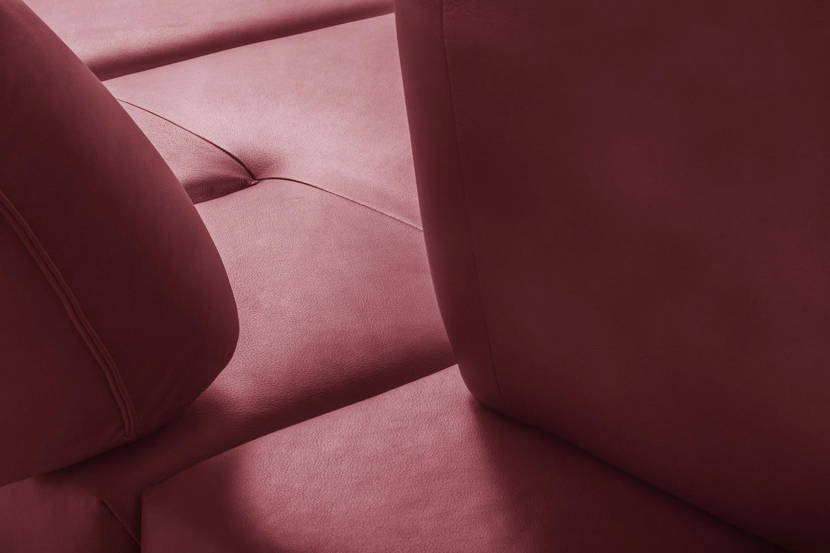ECKSOFA Kirschrot Echtleder Armteilverstellung, Kopfteilverstellung, Sitztiefenverstellung  - Schwarz/Kirschrot, Design, Leder/Metall (291/180cm) - Celina Home
