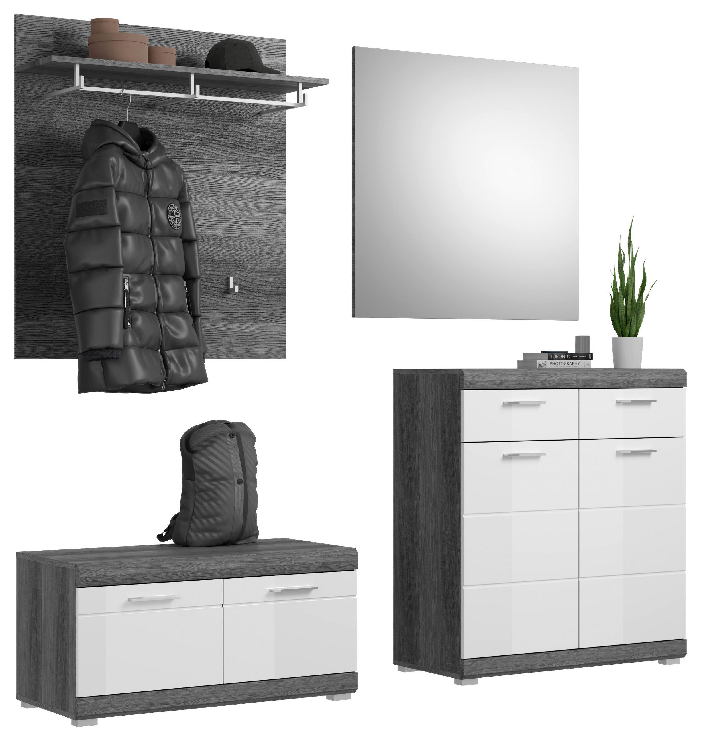 GARDEROBE 4-teilig in 195/197/40 cm - Dunkelgrau/Silberfarben, Design, Glas/Holzwerkstoff (195/197/40cm) - MID.YOU