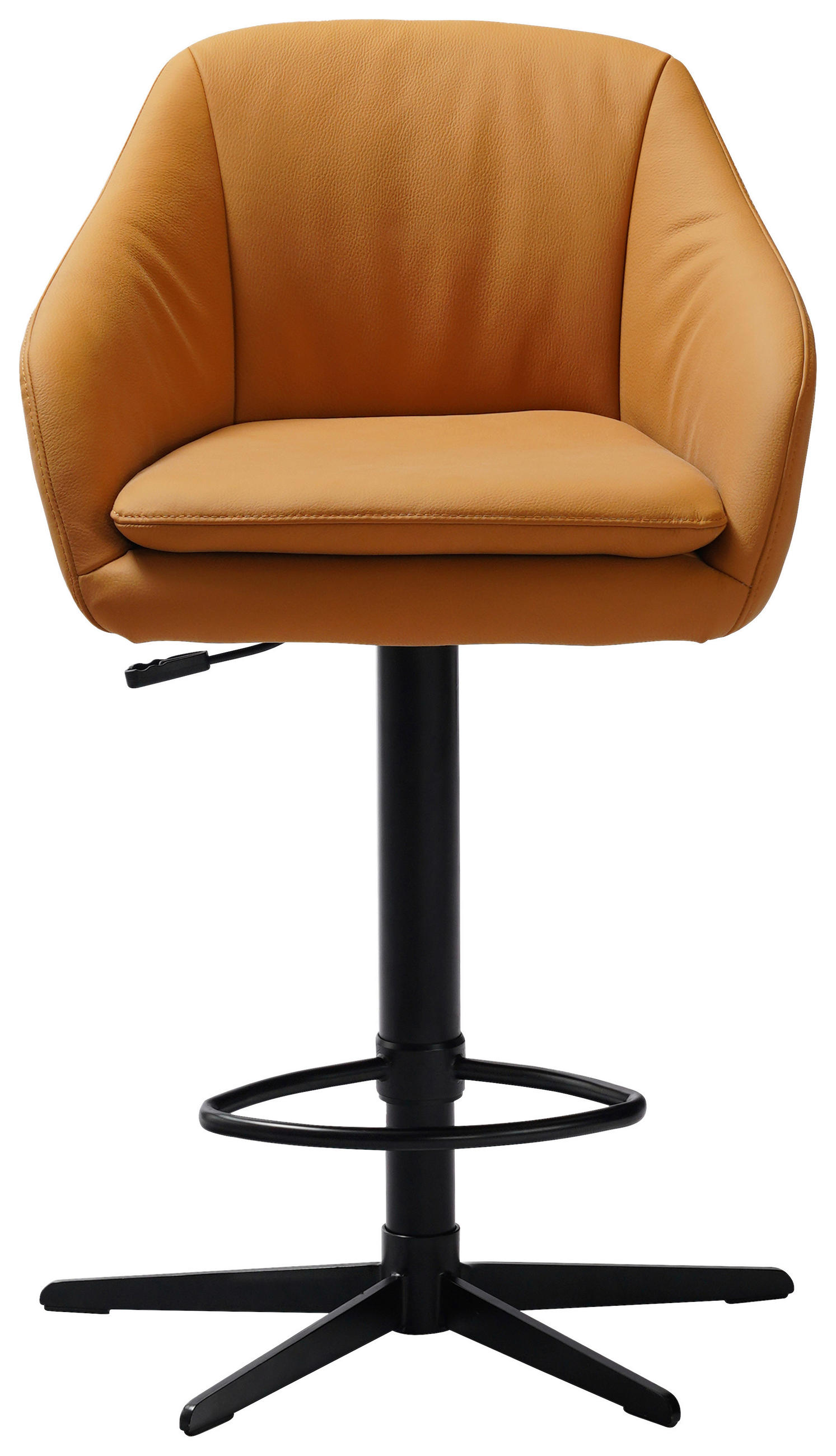 BARHOCKER Echtleder Cognac, Schwarz Eisen Sitzfläche 360° drehbar, inklusive Armlehnen  - Cognac/Schwarz, Design, Leder/Metall (54,5/88-108/53,5cm) - Cassando