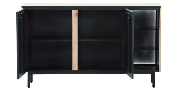 SIDEBOARD Schwarz, Eichefarben Beleuchtung, Einlegeböden  - Eichefarben/Schwarz, Trend, Holzwerkstoff/Metall (135/80/42cm) - Carryhome