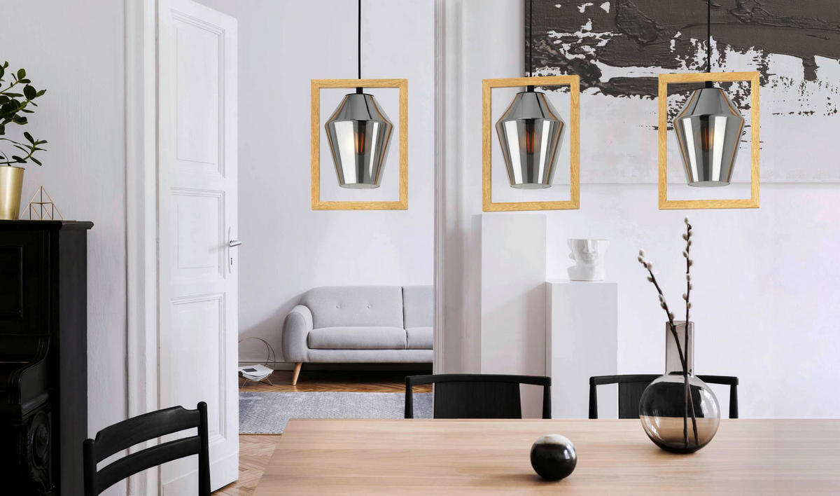 HÄNGELEUCHTE 106/16,5/110 cm    - Schwarz/Braun, Design, Glas/Holz (106/16,5/110cm) - Eglo