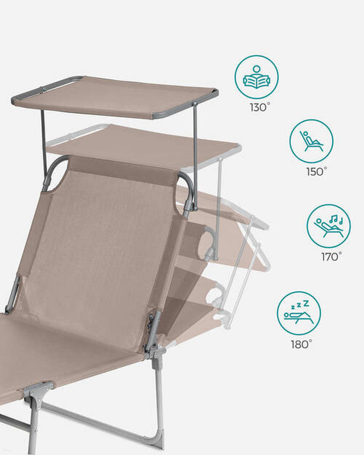 SONNENLIEGE 53/29,5/193 cm  - Taupe, Basics, Textil/Metall (53/29,5/193cm) - Modante