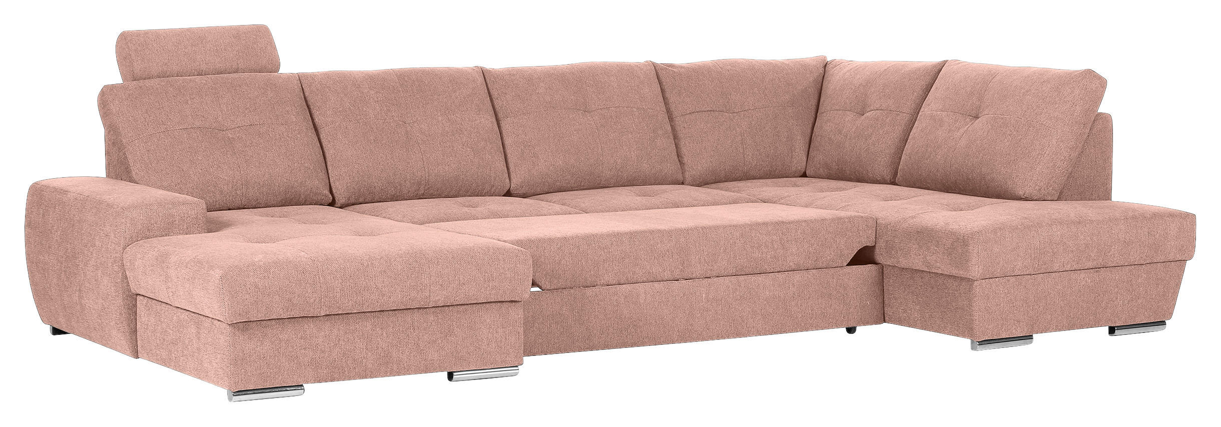 WOHNLANDSCHAFT Altrosa Flachgewebe  - Chromfarben/Altrosa, KONVENTIONELL, Kunststoff/Textil (180/338/217cm) - Hom`in