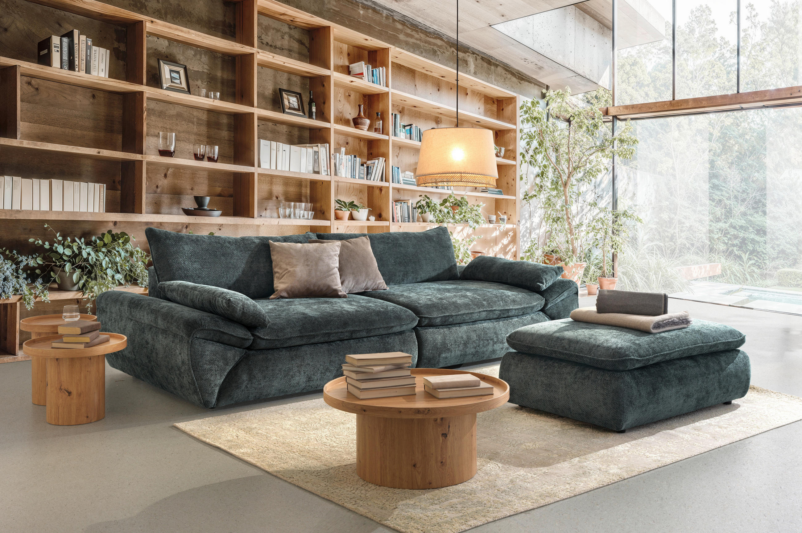 BIGSOFA Struktur Dunkelgrün  - Dunkelgrün/Schwarz, KONVENTIONELL, Kunststoff/Textil (302/80/120cm) - Hom`in