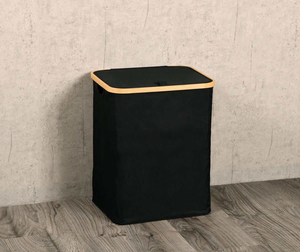 WÄSCHESACK - Schwarz/Naturfarben, Basics, Holz/Textil (41/50/33cm) - Kesper