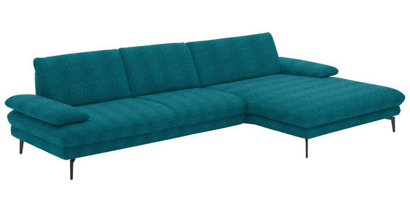 ECKSOFA in Chenille Petrol  - Petrol/Schwarz, Design, Textil/Metall (310/180cm) - Dieter Knoll