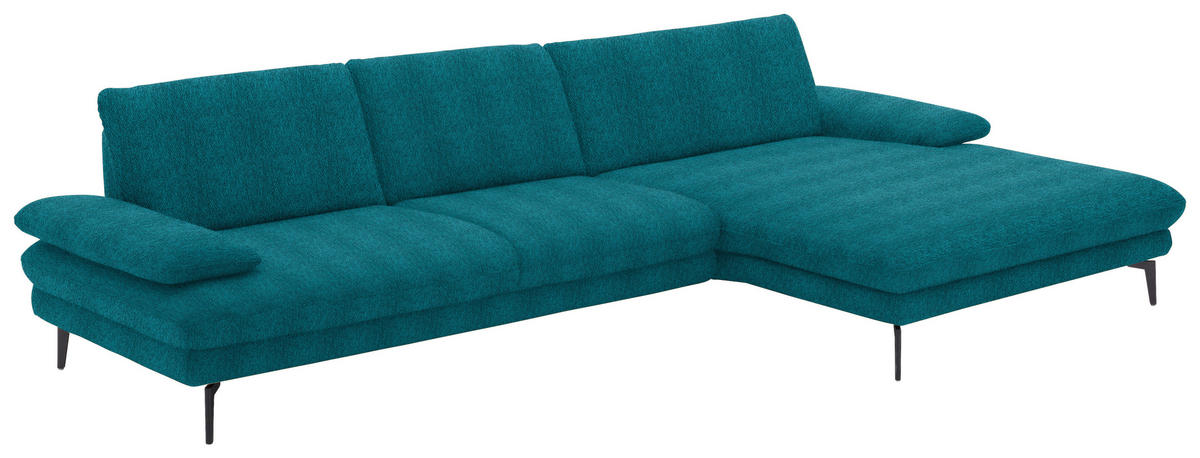 ECKSOFA in Chenille Petrol  - Petrol/Schwarz, Design, Textil/Metall (310/180cm) - Dieter Knoll