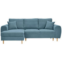 ECKSOFA  in Webstoff Blau  145/240 cm  - Blau/Naturfarben, KONVENTIONELL, Holz/Textil (145/240cm) - Carryhome