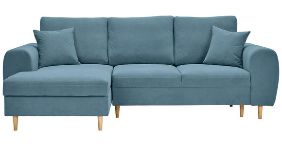 ECKSOFA  in Webstoff Blau  145/240 cm  - Blau/Naturfarben, KONVENTIONELL, Holz/Textil (145/240cm) - Carryhome