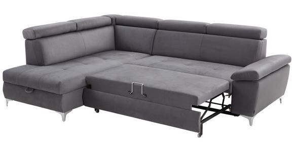 ECKSOFA Dunkelgrau Mikrofaser  - Chromfarben/Dunkelgrau, KONVENTIONELL, Textil/Metall (271/98/206cm) - Carryhome