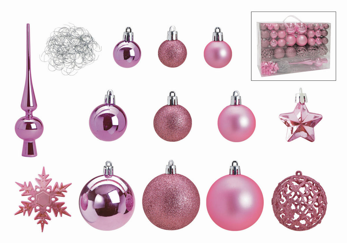 CHRISTBAUMKUGEL-SET 111-teilig  - Pink, Trend, Kunststoff (36/23/12cm) - X-Mas