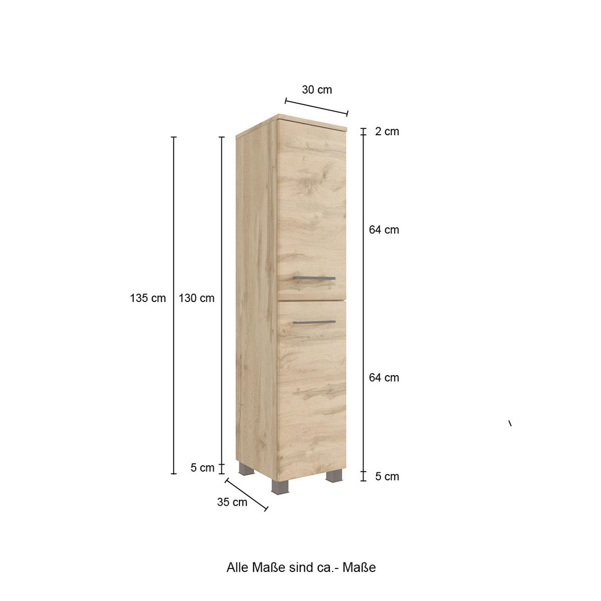 BADEZIMMER  in 130 cm  - Weiss/Eichefarben, Modern, Keramik/Holzwerkstoff (130cm) - Held