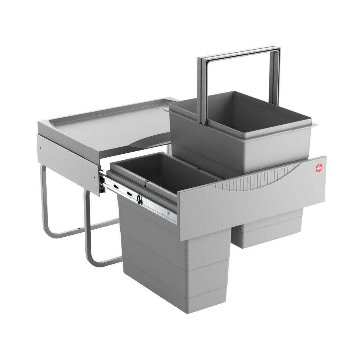 EINBAUABFALLSAMMLER 18 + 12 l  Metall  - Silberfarben/Hellgrau, Basics, Kunststoff/Metall (43,4/34,7/33cm) - HKT
