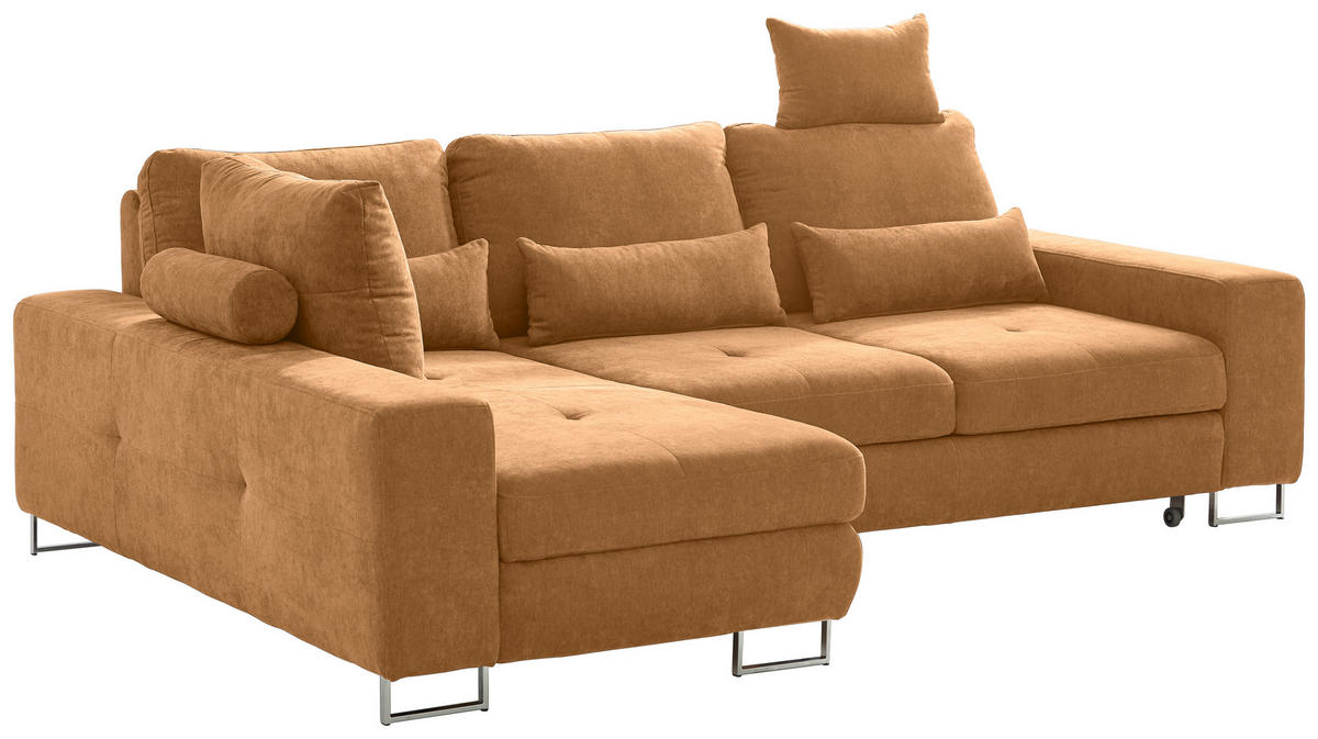 SEDEŽNA GARNITURA, gladka tkanina oranžna  - oranžna, Design, kovina/tekstil (188/260cm) - Hom`in