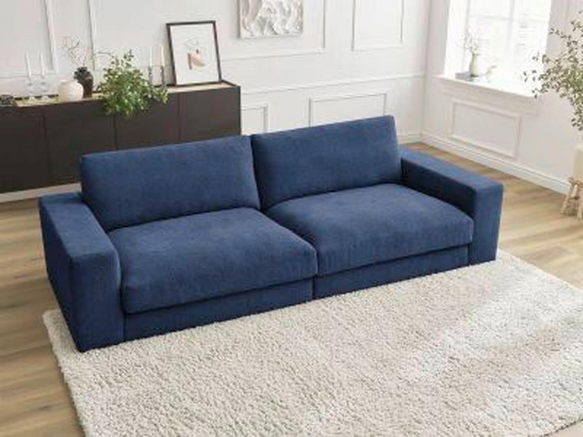 3-SITZER-SOFA LEONARD Struktur Dunkelblau  - Schwarz/Dunkelblau, MODERN, Kunststoff/Textil (274/77/109cm)