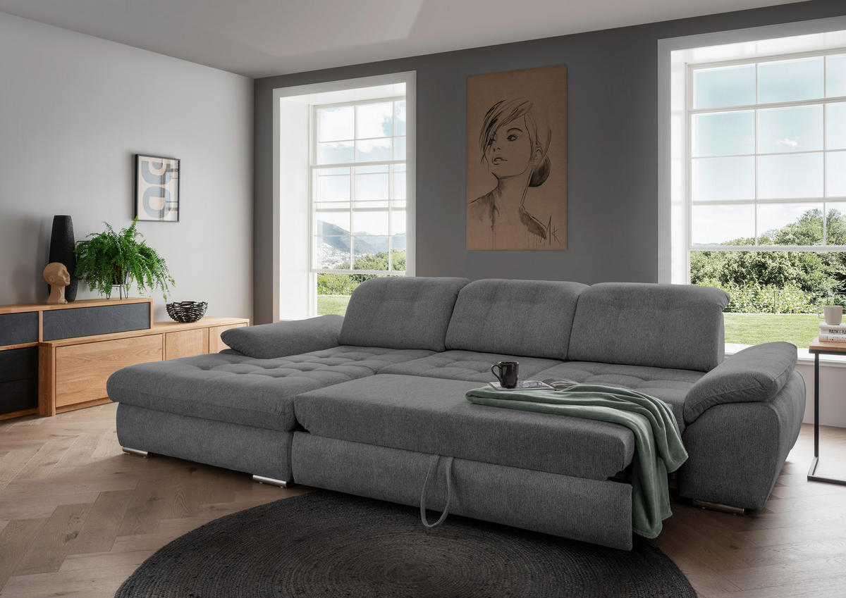 ECKSOFA in Chenille Graubraun  - Chromfarben/Graubraun, Modern, Textil/Metall (184/314cm) - Livetastic