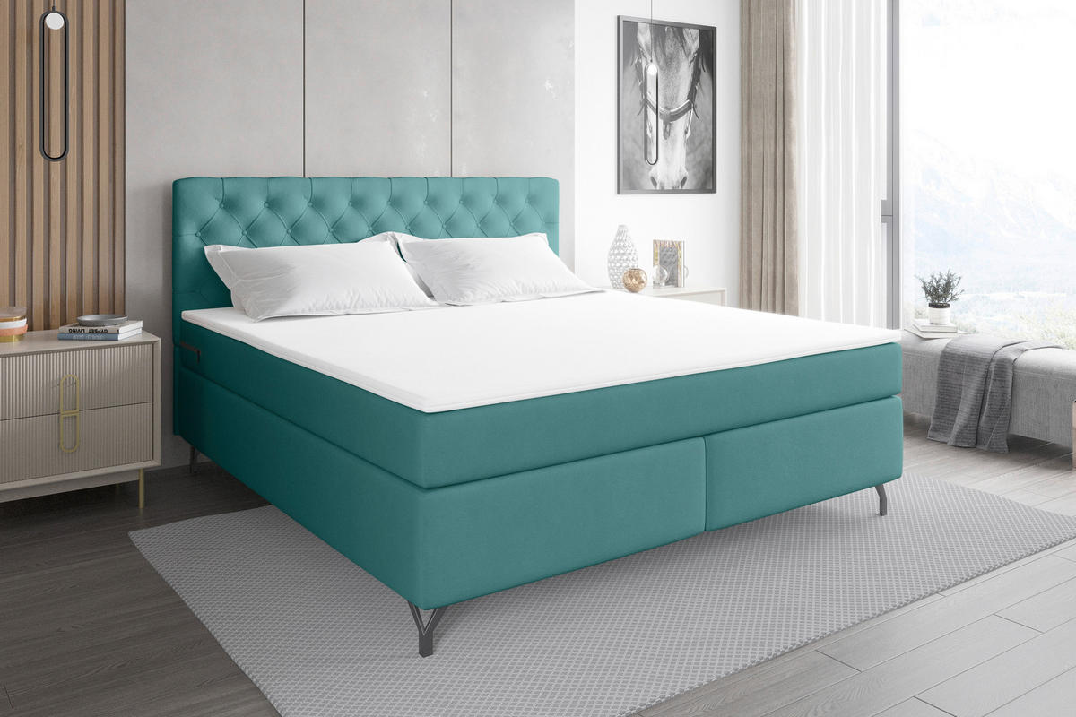BOXSPRINGBETT 180/200 cm  in Türkis  - Türkis/Schwarz, Konventionell, Textil/Metall (180/200cm) - Carryhome