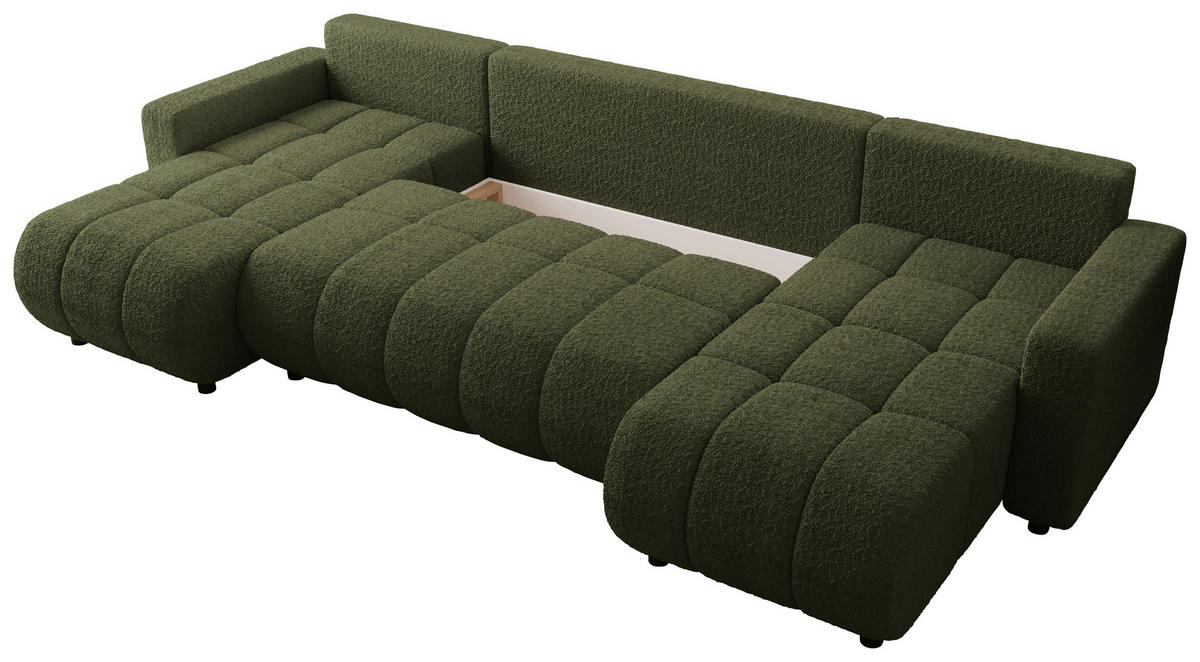 WOHNLANDSCHAFT  in Bouclé Grün  - Schwarz/Grün, MODERN, Kunststoff/Textil (150/312/150cm) - Carryhome