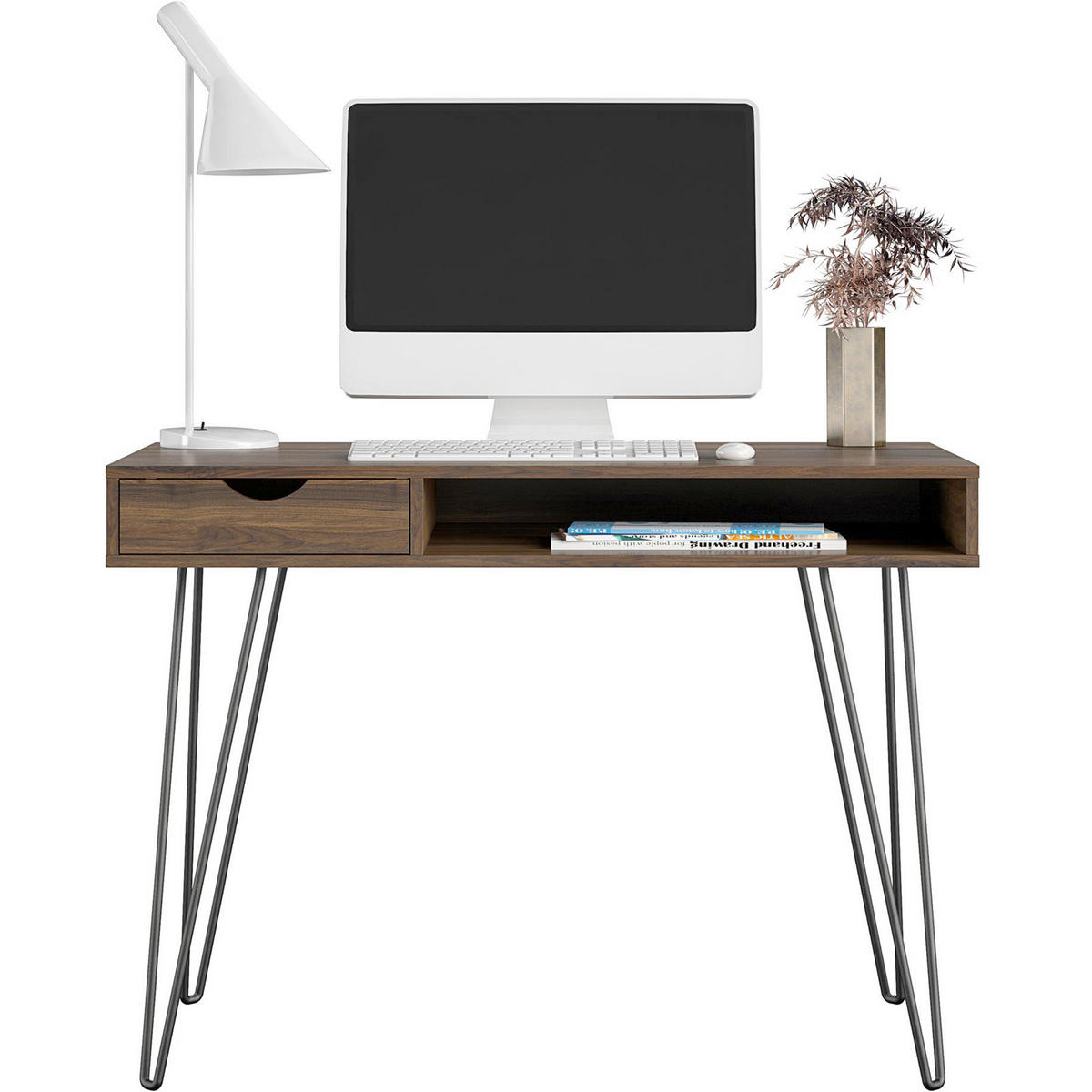 SCHREIBTISCH  in Walnussfarben  - Walnussfarben/Schwarz, Design, Holzwerkstoff/Metall (104/77/49cm) - MID.YOU