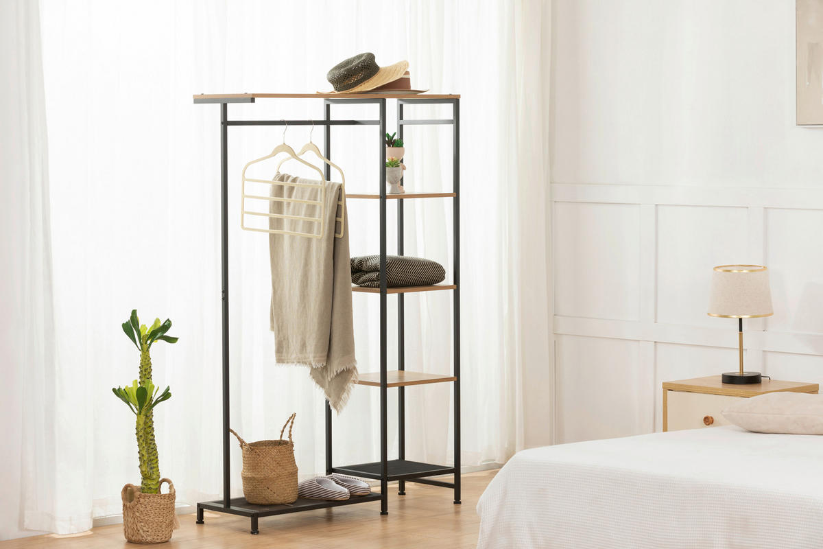 GARDEROBENSTÄNDER in Naturfarben, Schwarz 100/165/36 cm   - Schwarz/Naturfarben, MODERN, Holzwerkstoff/Metall (100/165/36cm) - PBJ