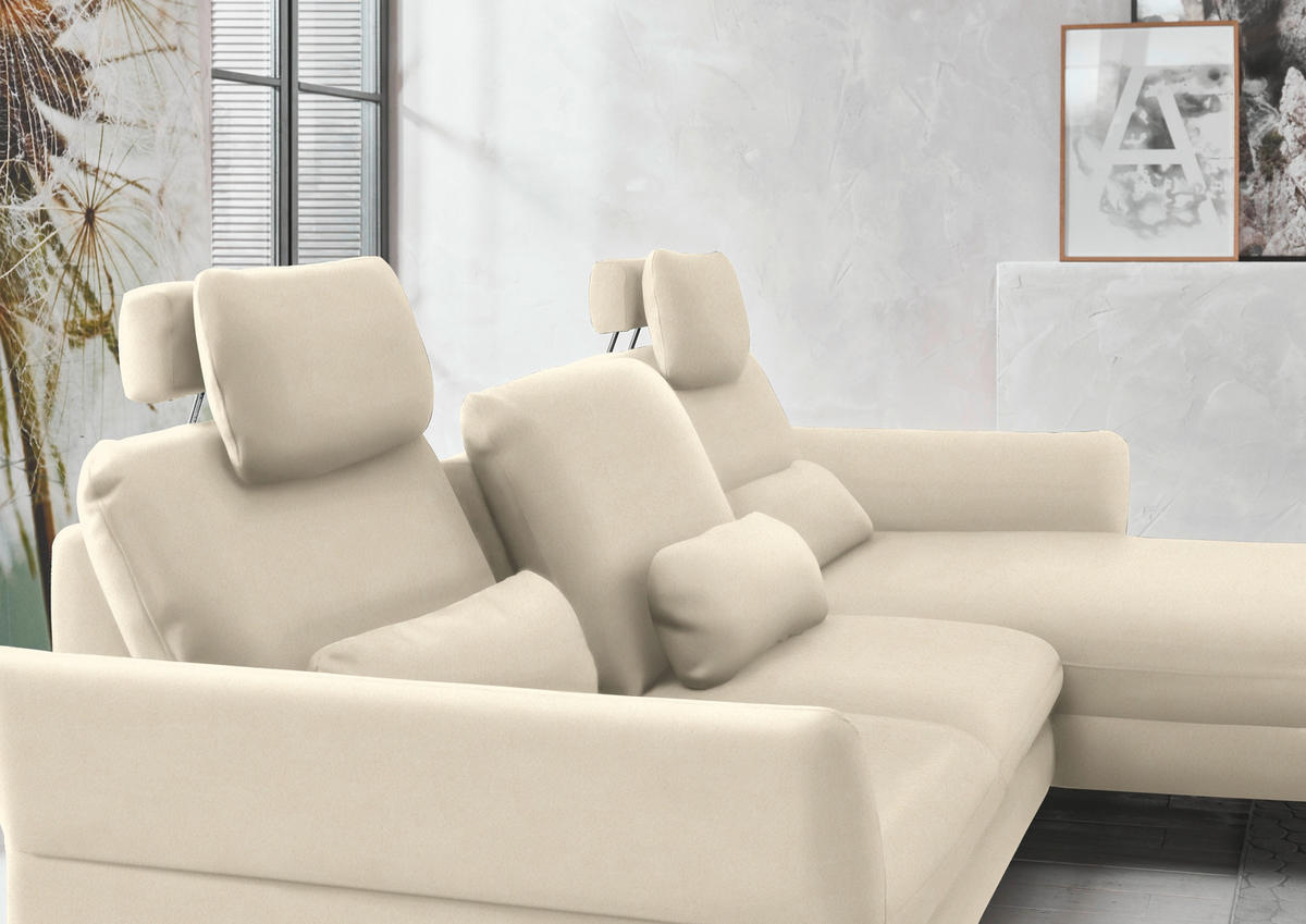 ECKSOFA in Velours Creme  - Creme/Schwarz, Design, Textil/Metall (306/179cm) - Beldomo System