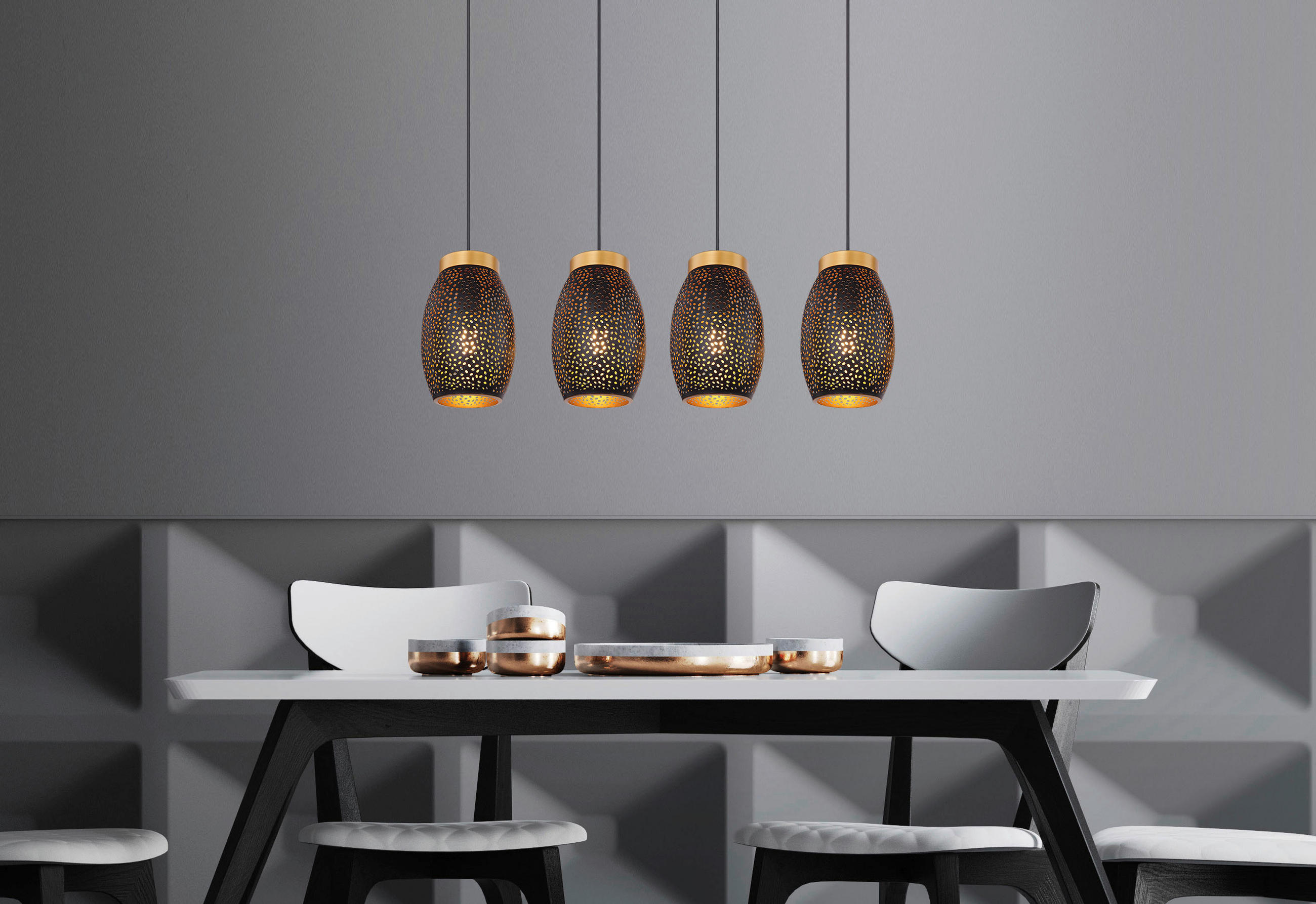 HÄNGELEUCHTE 90/15/120 cm   - Goldfarben/Schwarz, Design, Kunststoff/Metall (90/15/120cm) - Novel