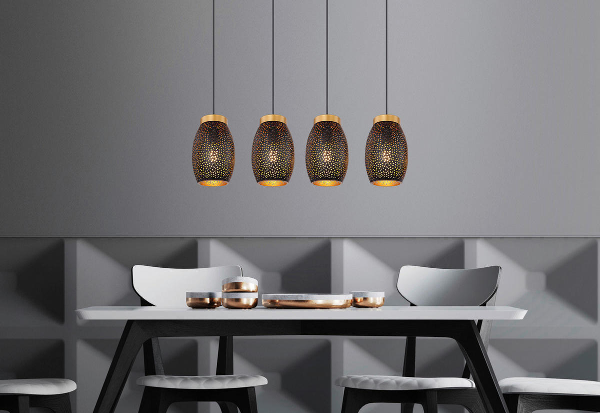 HÄNGELEUCHTE 90/15/120 cm   - Goldfarben/Schwarz, Design, Kunststoff/Metall (90/15/120cm) - Novel