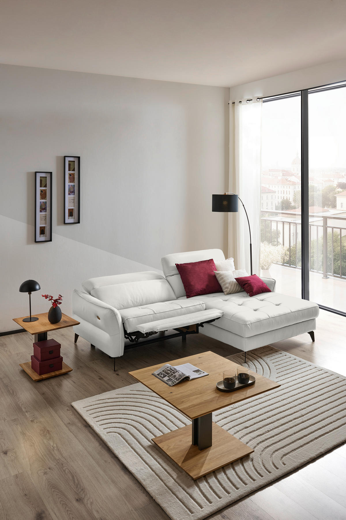 ECKSOFA Creme Echtleder  - Creme/Schwarz, Design, Leder/Metall (246/175cm) - Livetastic