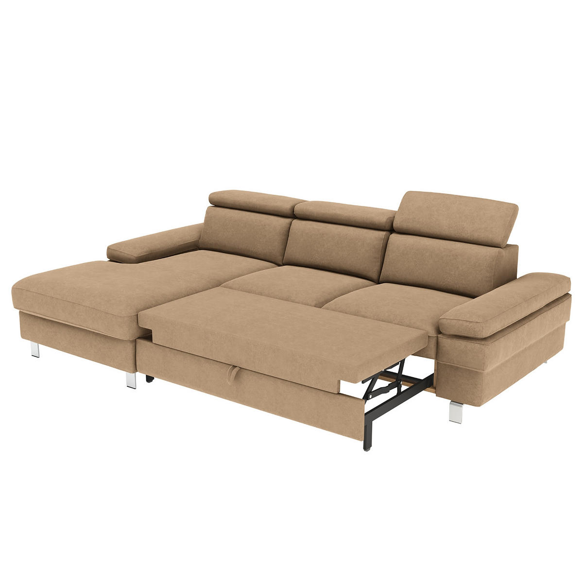 ECKSOFA in Mikrofaser Sandfarben  - Sandfarben/Silberfarben, Konventionell, Textil/Metall (260/82/182cm) - Trendmanufaktur
