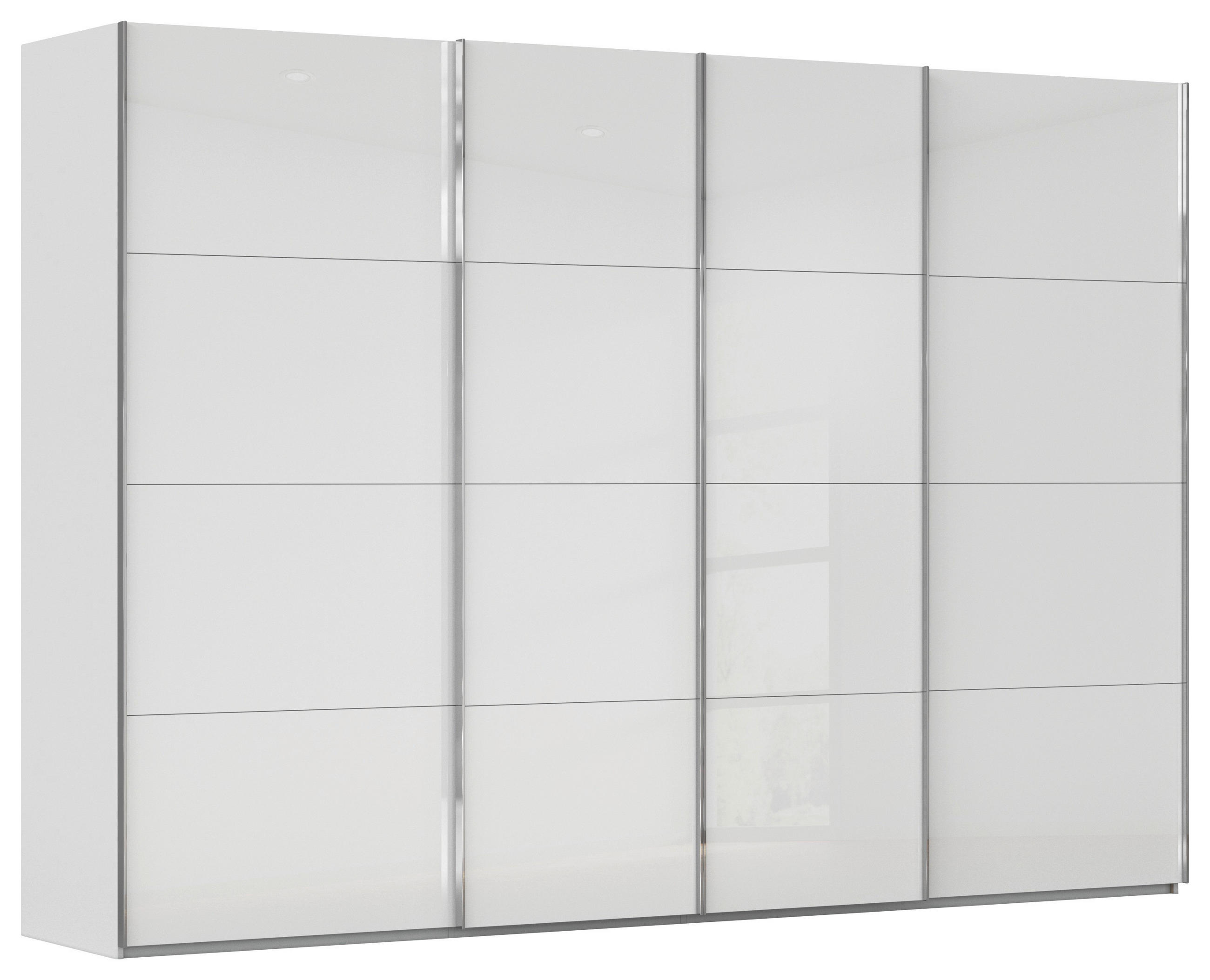 SCHWEBETÜRENSCHRANK Weiss, Seidengrau  - Chromfarben/Weiss, Design, Glas/Holzwerkstoff (316/235/68cm) - Novel