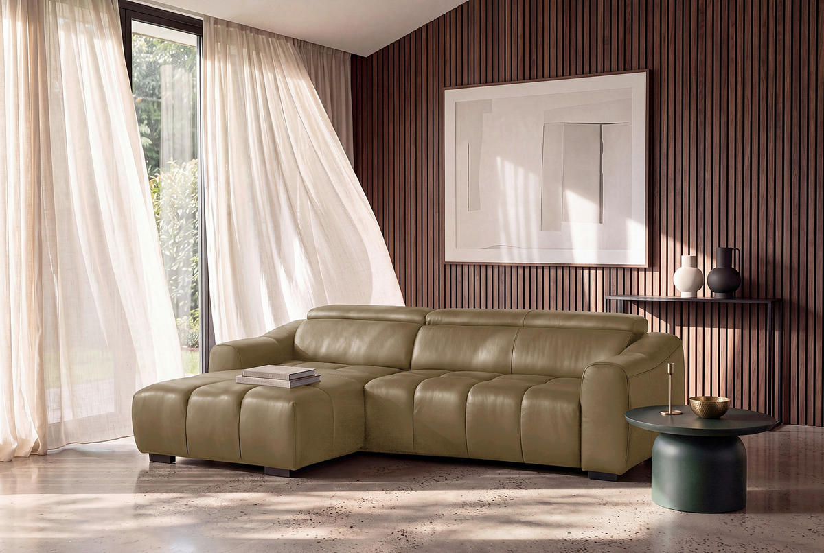 ECKSOFA AVEIRO Mokka Echtleder Bettkasten, Kopfteilverstellung, Sitzvorzug  - Schwarz/Mokka, Design, Leder/Kunststoff (177/274cm) - Livetastic