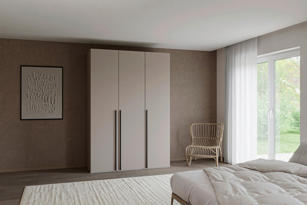 DREHTÜRENSCHRANK 152/220/59 cm,  in Hellbraun, 3-türig  - Hellbraun/Schwarz, Design, Holzwerkstoff/Metall (152/220/59cm) - Jutzler