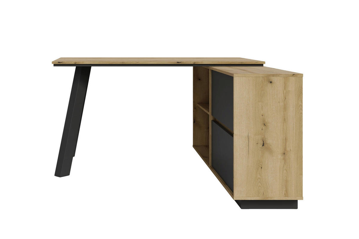 SCHREIBTISCH 138/150/75,4 cm Eichefarben   - Eichefarben/Schwarz, Modern, Holzwerkstoff (138/150/75,4cm) - MID.YOU