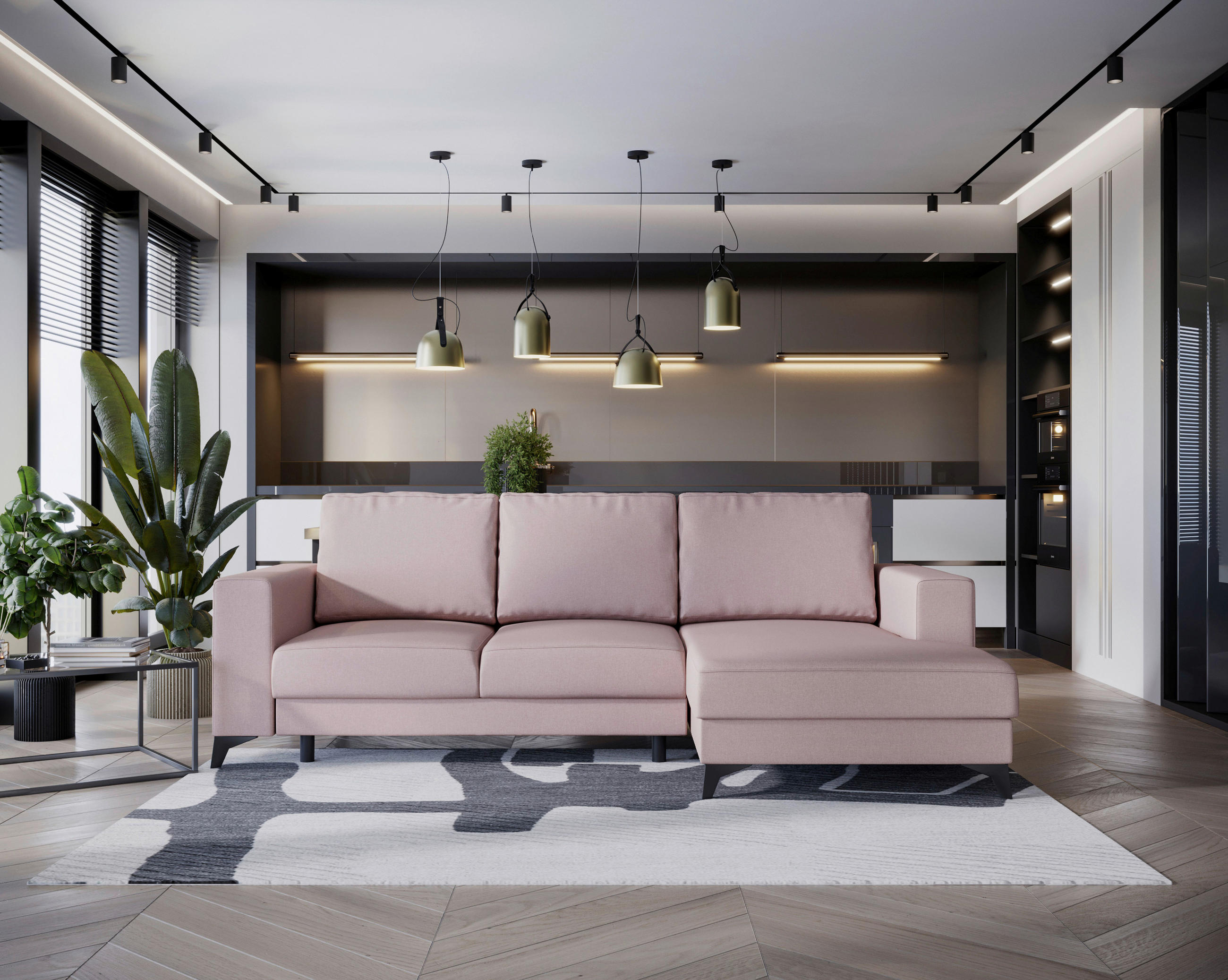 ECKSOFA in Flachgewebe Rosa  - Schwarz/Rosa, Design, Textil/Metall (244/156cm) - Livetastic