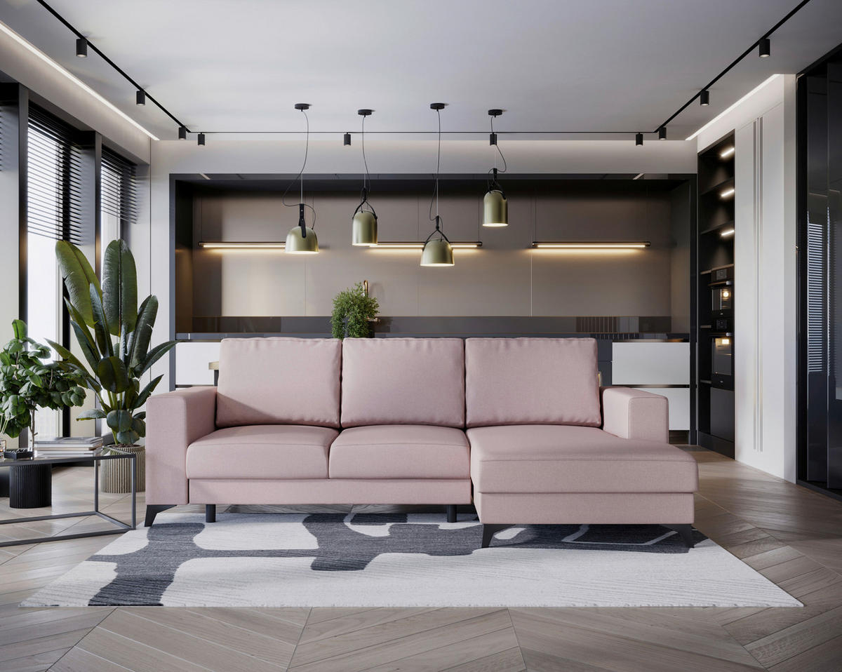 ECKSOFA in Flachgewebe Rosa  - Schwarz/Rosa, Design, Textil/Metall (244/156cm) - Livetastic