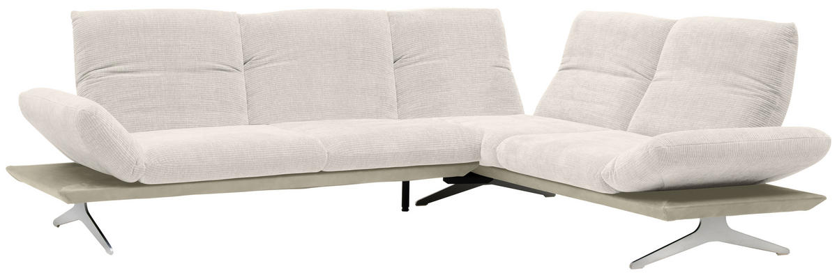 ECKSOFA in Flachgewebe Creme, Beige  277/209 cm  - Edelstahlfarben/Beige, Design, Textil/Metall (277/209cm) - Koinor