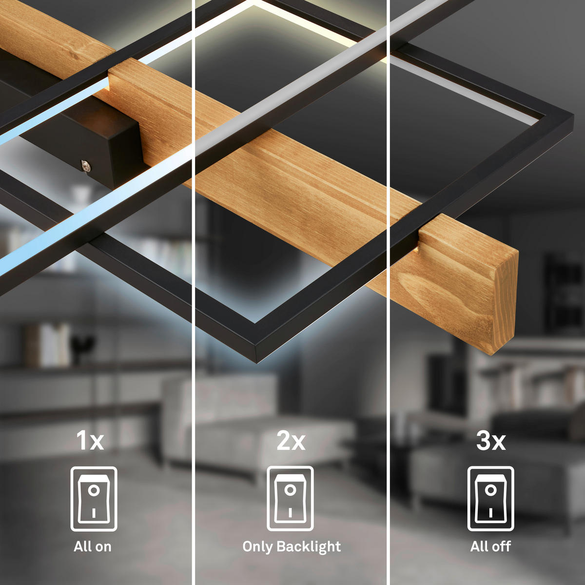 LED-DECKENLEUCHTE 75/40/8 cm   - Eichefarben/Schwarz, Natur, Holz/Metall (75/40/8cm) - Briloner