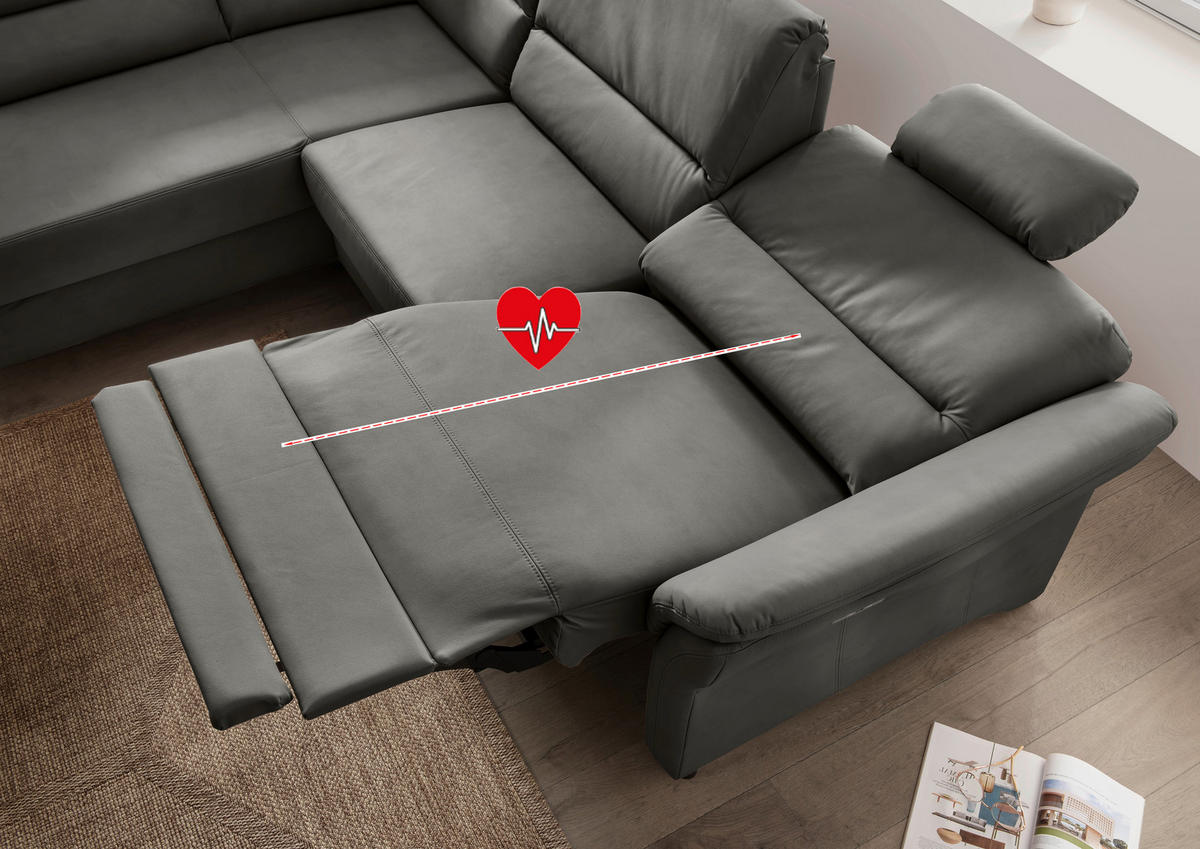 ECKSOFA in Lederlook Grau  - Schwarz/Grau, Modern, Holz/Textil (190/266cm) - Livetastic