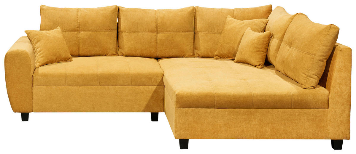 ECKSOFA inkl. Hocker Gelb Mikrovelours  - Gelb/Schwarz, Basics, Kunststoff/Textil (248/176cm) - MID.YOU