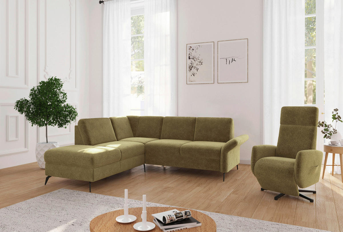 ECKSOFA ROCHELLE E Olivgrün Flachgewebe  - Schwarz/Olivgrün, KONVENTIONELL, Textil/Metall (216/240cm) - Sit & More