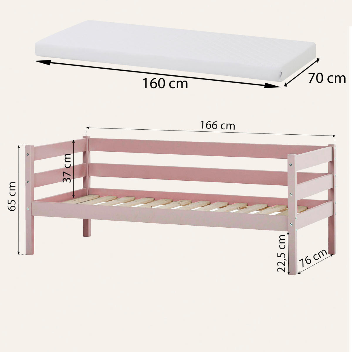KINDER-/JUNIORBETT - Rosa, MODERN, Holz (70/160cm) - MID.YOU