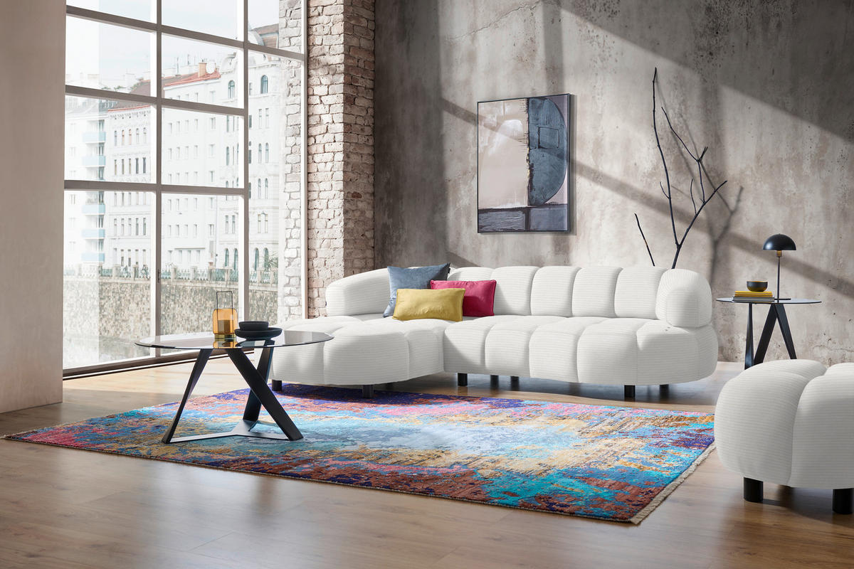 ECKSOFA in Cord, Velours Weiß  183/284 cm  - Schwarz/Weiß, Design, Holz/Textil (183/284cm) - Welnova