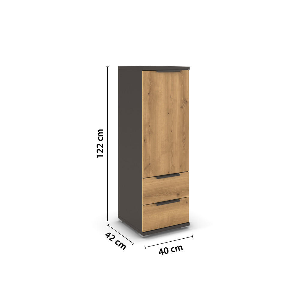 Thumbnail - Xora Highboard, Graphit, Eiche, Metall, 2 Fächer, 2 Schubladen, 40x122x42 cm, Blauer Engel, Goldenes M, BQ - Bündnis für...