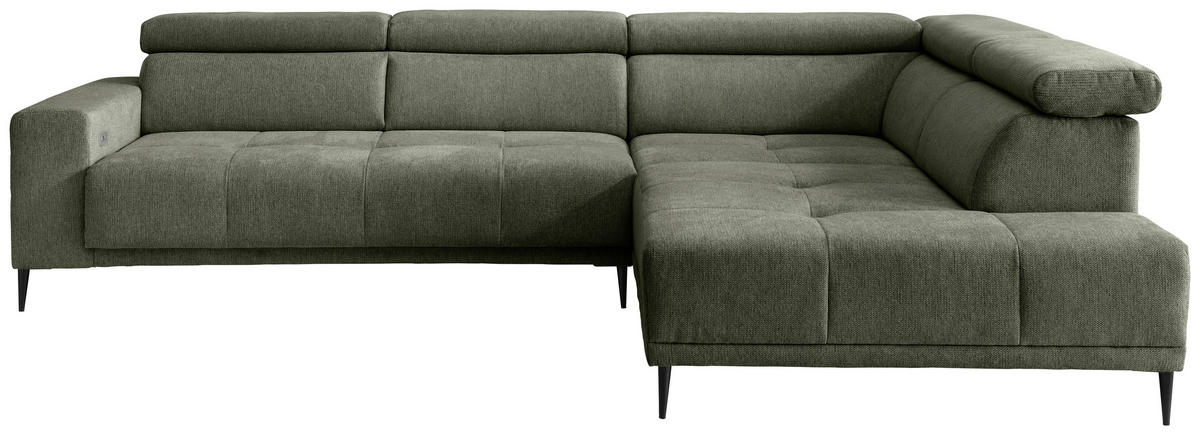 ECKSOFA INTERA Dunkelgrün Struktur Kopfteilverstellung, Sitzvorzug  - Dunkelgrün/Schwarz, KONVENTIONELL, Textil/Metall (305/225cm) - Livetastic