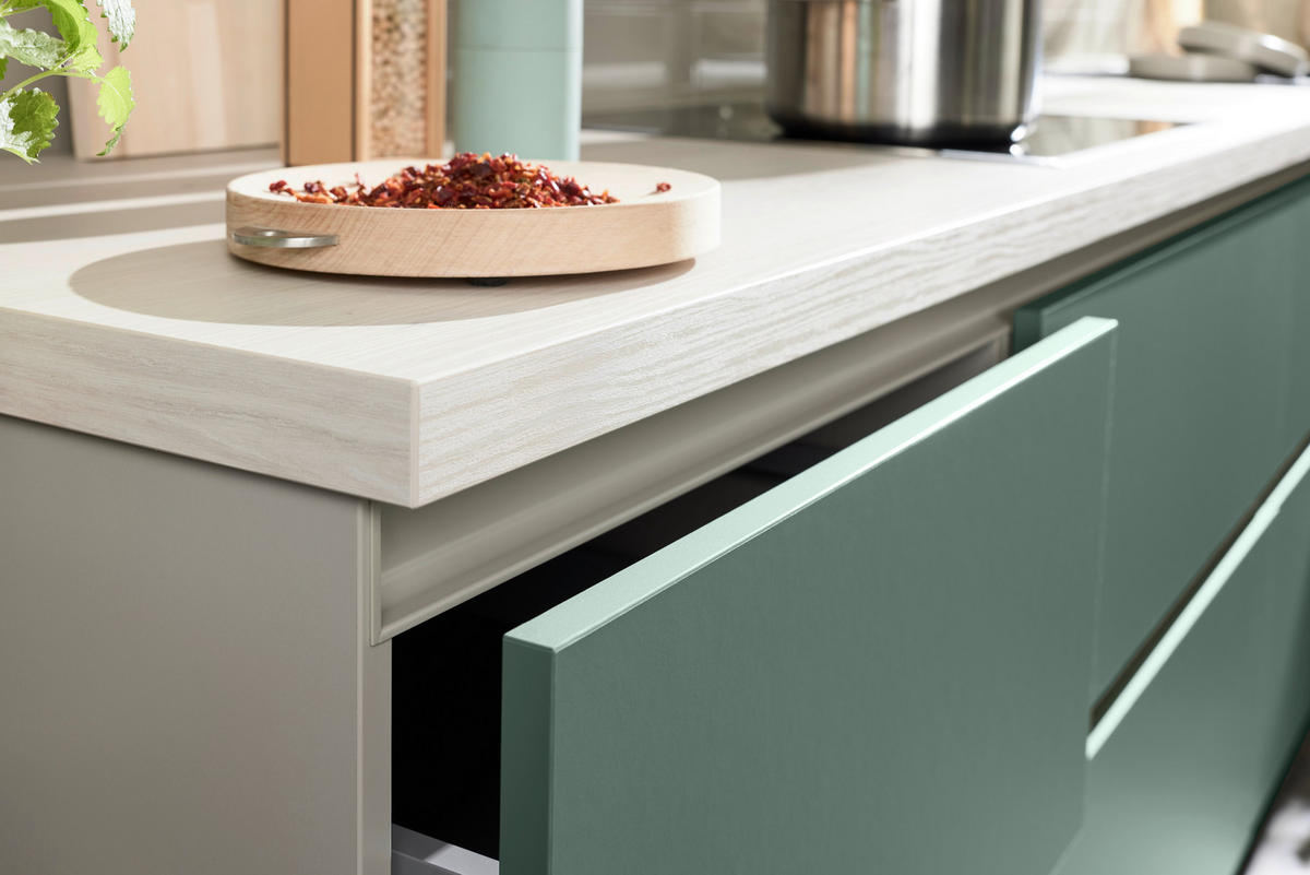 EINBAUKÜCHE MATIRA COLOUR  - Eiche Bianco/Grün, Design, Holzwerkstoff - Novel