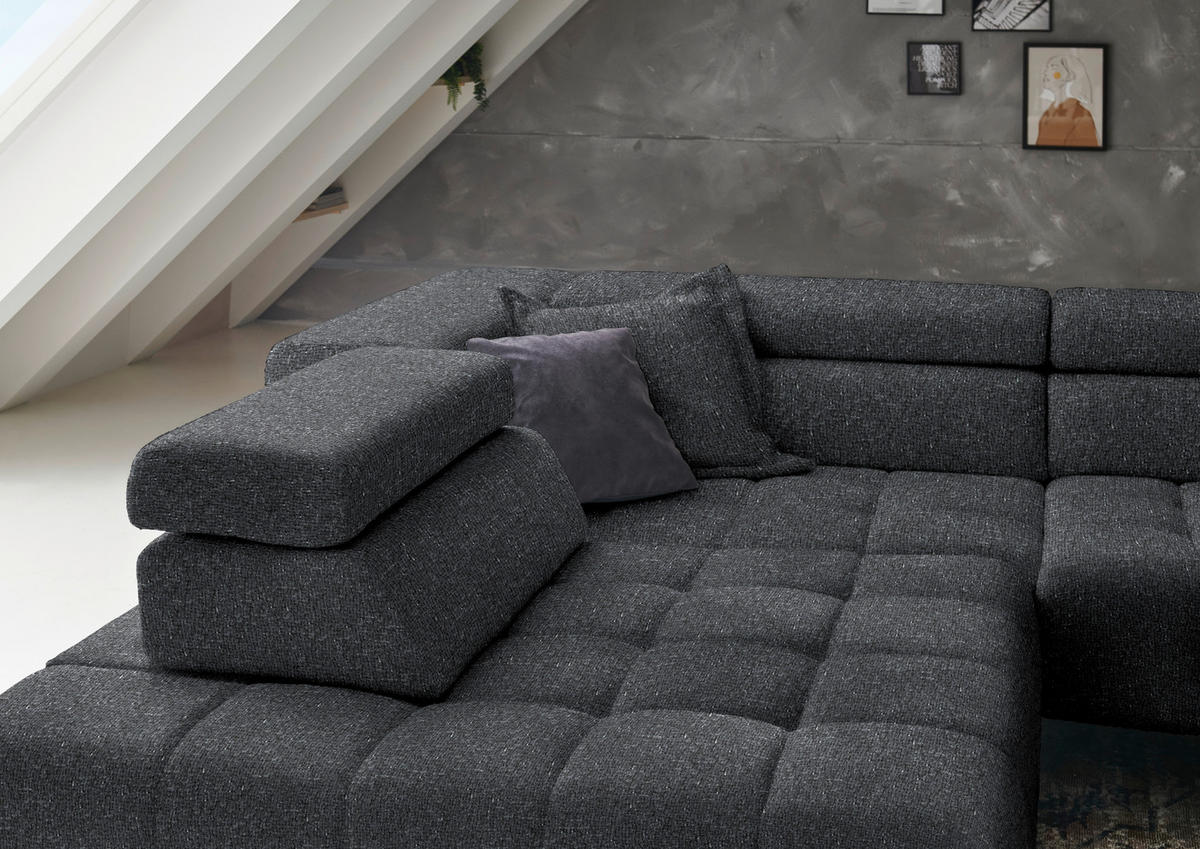 ECKSOFA in Chenille Anthrazit  - Anthrazit/Schwarz, Design, Textil/Metall (222/323cm) - Beldomo Style