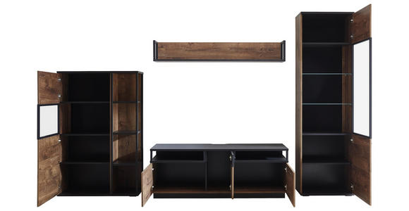 WOHNWAND in Grau, Eichefarben - Eichefarben/Schwarz, KONVENTIONELL, Glas/Holzwerkstoff (319,5/206,2/50cm) - Cantus