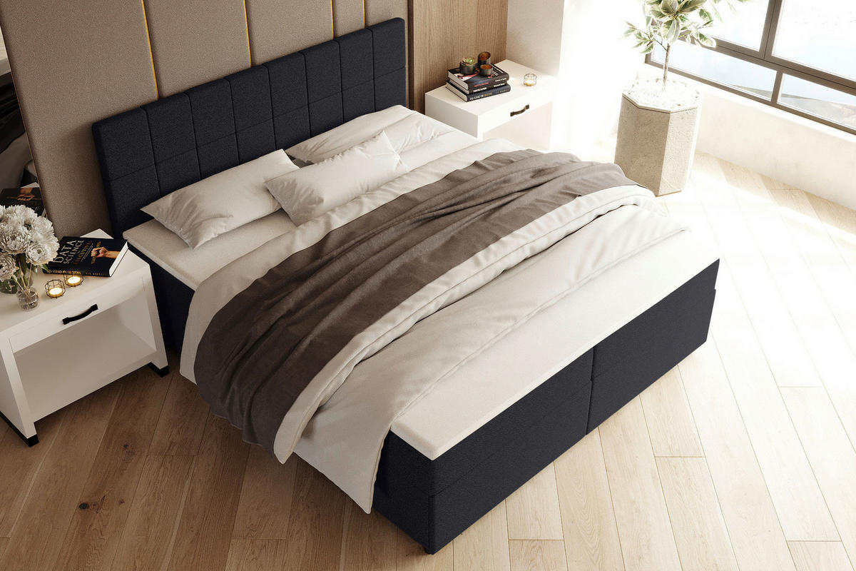 BOXBETT 140/200 cm,  in Schwarz, Topper, Matratzen, Bettschubladen, H3 = fest  - Schwarz, KONVENTIONELL, Kunststoff/Textil (140/200cm) - Boxxx