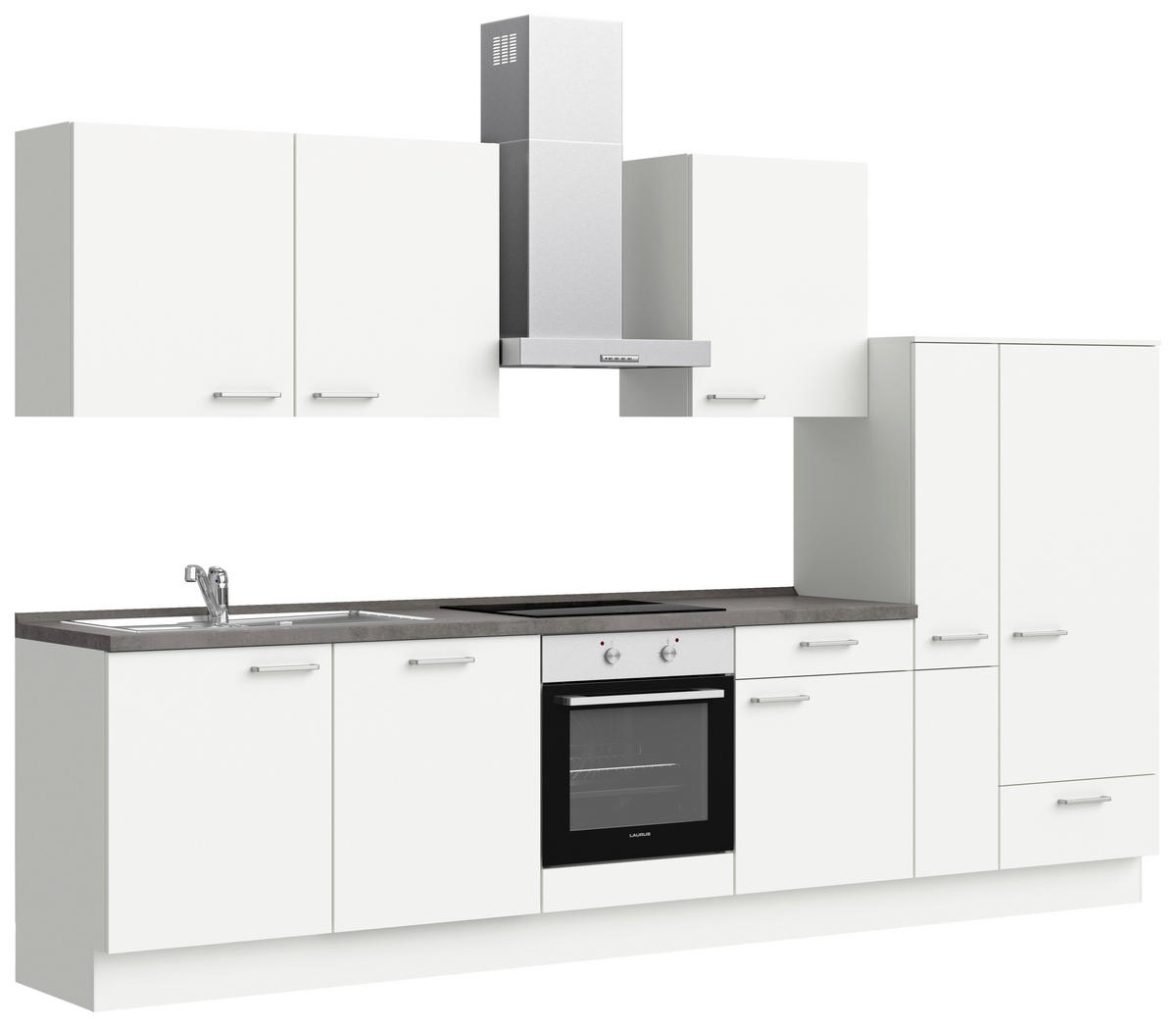 KÜCHENLEERBLOCK 330 cm   in Weiß, Schieferfarben  - Schieferfarben/Edelstahlfarben, MODERN, Holzwerkstoff/Metall (330cm) - Nobilia