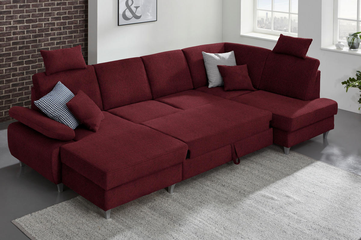 WOHNLANDSCHAFT in Webstoff Rot  - Silberfarben/Rot, Konventionell, Holz/Textil (167/322/186cm) - Cantus